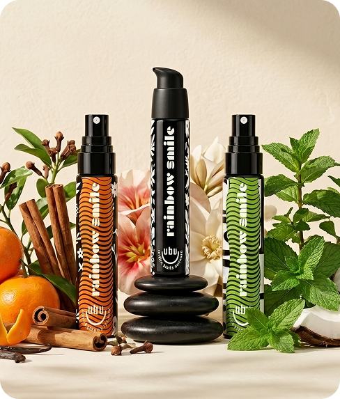 Rainbow Smile OG3 bottles with botanicals